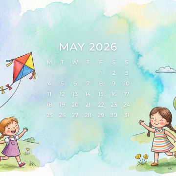 May 2026 Calendar, Watercolor illustration