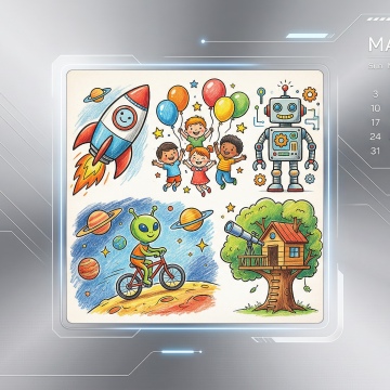 May 2026 Calendar, Coloring illustrations.