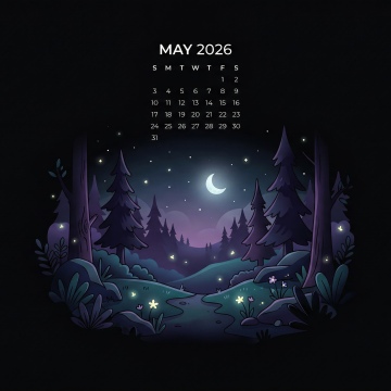 May 2026 Calendar, Dark theme