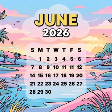 June 2026 Calendar Illustration