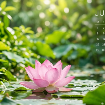 June 2026 Calendar, Pink lotus flower