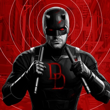 Daredevil: Born Again, Black suit, Artwork, Red background, 5K, 