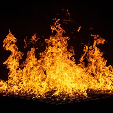 Bonfire, Black, Dark background, Flames, Night, Orange, 5K