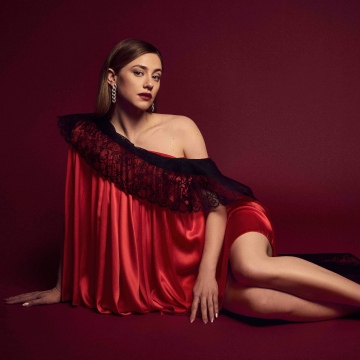 Lili Reinhart, Red dress, Hunger Magazine, Red background, 5K