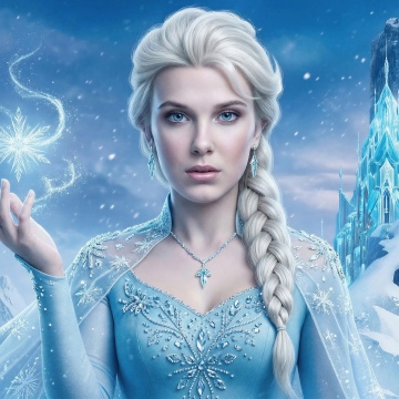 Millie Bobby Brown, Elsa, Blonde, Snow queen, AI art, Disney Princess, Frozen, 5K