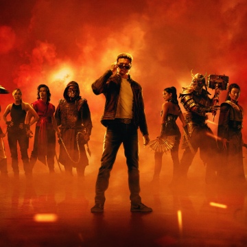 Mortal Kombat II, 2026 Movies, 5K, Karl Urban, Johnny Cage, Orange background, Movie poster