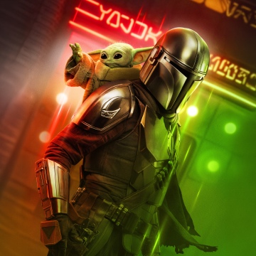 Star Wars: The Mandalorian and Grogu, 2026, 8K, 5K, Din Djarin, Baby Yoda, 2026 Movies, Neon