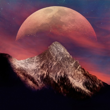 Blood Moon, Mountain Peak, 5K, Snowy Mountains, Twilight