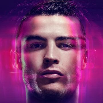 Cristiano Ronaldo, Neon, Portuguese footballer, Pink background