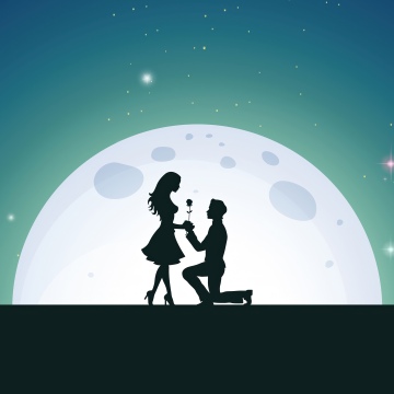 Love couple, Proposal, Romantic, Silhouette, 5K, Moon, Illustration
