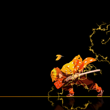 Zenitsu Agatsuma, Black background, Thunder Breathing, AMOLED, 5K, Demon Slayer: Kimetsu no Yaiba, Minimalist