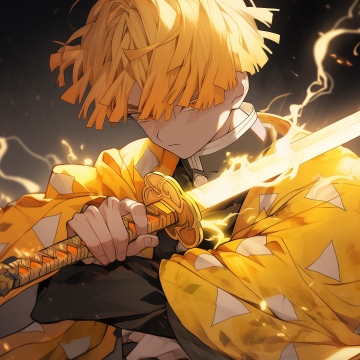 Zenitsu Agatsuma, Lightning, Demon Slayer: Kimetsu no Yaiba, 5K, AI art