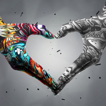 Heart shape, Graffiti, Heart symbol, Tattoo, Colorful, Grayscale, Love heart, 5K
