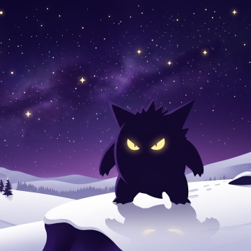 Pokémon, Gengar, Winter, Night sky, Landscape, Fantasy, Purple
