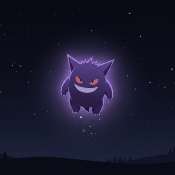 Gengar, POKÉMON, Night, Starry sky, Purple, Ghost, Minimalist