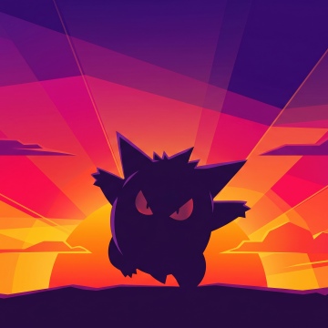 Pokémon Gengar, Sunset, Minimalist, Gradient background