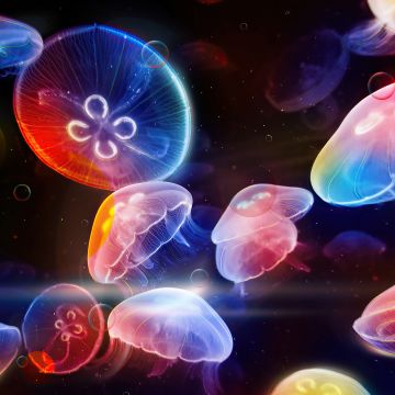 Jellyfishes, Colorful, Underwater