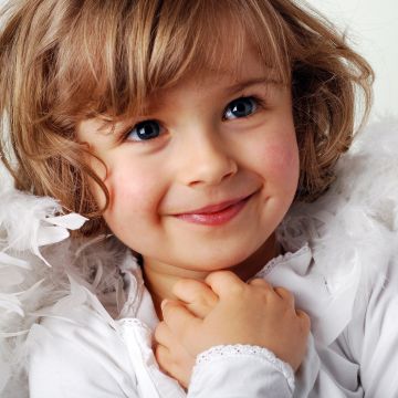 Cute Girl, Smiling girl, Happiness, Feathers, White background, Pretty