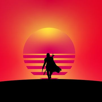 The Mandalorian, Artwork, Silhouette, Orange background, Simple