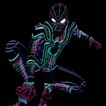 Spider-Man, Neon art, Black background, Marvel Superheroes, 5K, Spiderman