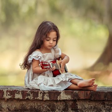 Cute Girl, Playing guitar, Adorable, Kid, Child, Pretty