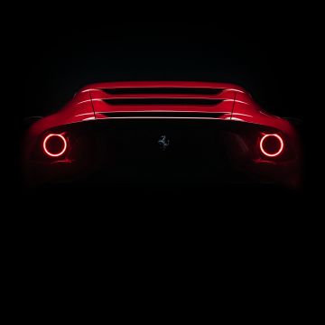 Ferrari Omologata, AMOLED, Supercars, Black background, 2020, 5K