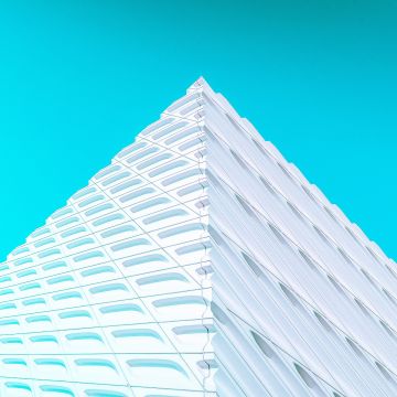 White Pyramid, Illustration, Modern architecture, Geometrical, Pattern, Blue background, 5K