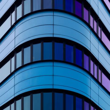Rijn Tower, Netherlands, Arnhem, Curve, Patterns, Glass building, Blue, Purple, 5K