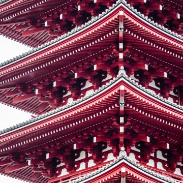 Pagoda, Tokyo, Japanese, Ancient architecture, Buddhism, Red