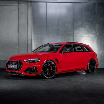 Audi RS 4 Avant, ABT, 2021, Dark background, Red cars