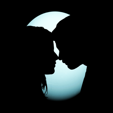 Couple, Black background, Silhouette, Together, Romantic, Moon, 5K