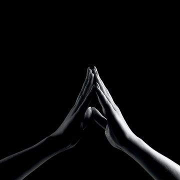 Praying Hands, Hands together, Monochrome, Black background, 5K, Black and White