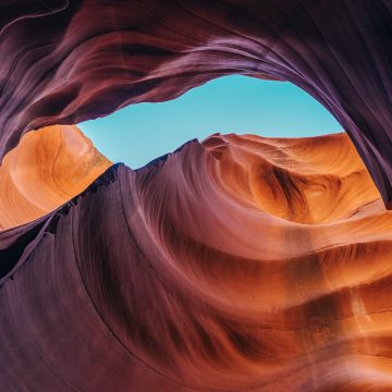 Lower Antelope Canyon, Arizona, United States, Rock formations, Tourist attraction, Blue Sky, Scenery