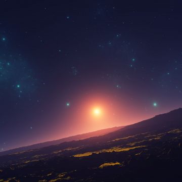 Sunset, Planet, Stars, Aerial view, Astronomy, 5K, 8K