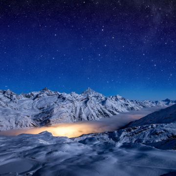 Gorner Glacier, Starry sky, Astronomy, Blue Sky, Switzerland