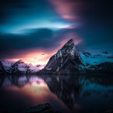Mountains, Peak, Lake, Reflection, Winter, Cold, Sunset, Scenic