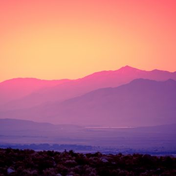 Pink sky, Scenery, Sunset, Gradient, Mountains, Landscape, Beautiful, Clear sky, 5K