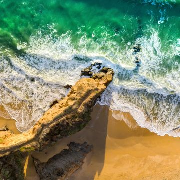 Seashore, Aerial view, Beach, Cliff, Ocean, Waves, Beautiful, Birds eye view, Sand, 5K