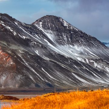Glacier mountains, Black mountains, Snow covered, Daylight, Landscape, Iceland, 5K