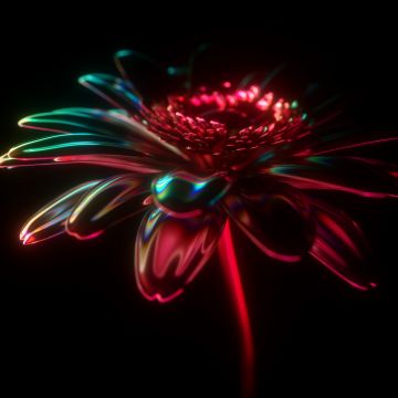 Neon, Digital flower, 3D, CGI, Cyberpunk, Black background, Glowing