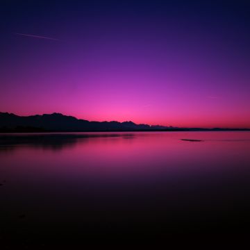 Sunset, Lake, Dusk, Purple sky, Reflection, Dawn, Body of Water, Dark, Backlit