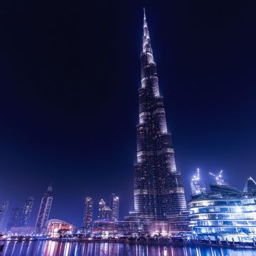 Burj Khalifa, Night time, United Arab Emirates, Dubai, Modern architecture, Cityscape, City lights, Skyscrapers