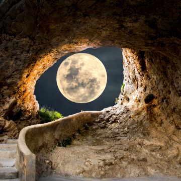 Full moon, Cave, Steps, Path, Tunnel, Landscape, Stairs, 5K