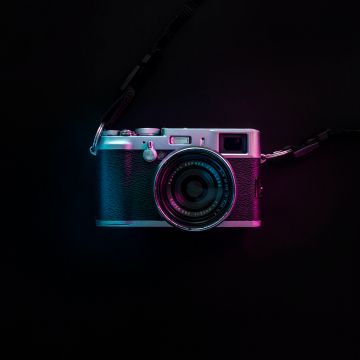 Vintage Camera, Fujifilm, Black background, Purple light, SLR Camera, 5K, AMOLED