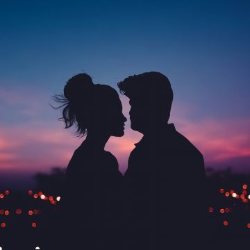 Couple, Dawn, Silhouette, Lovers, Romantic, Evening sky, Dusk, 5K