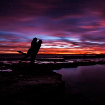 Couple, Sunset, Silhouette, Together, Romantic, Colorful Sky, Dusk, Water