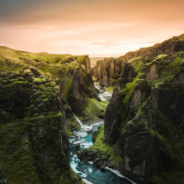 Mountains, Cliffs, River, Daytime, Aerial view, Iceland, 5K