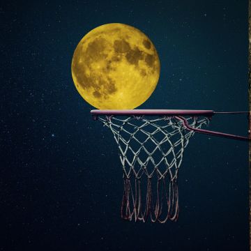 Full moon, Basketball ring, Night sky, Illustration, Dark background, Stars