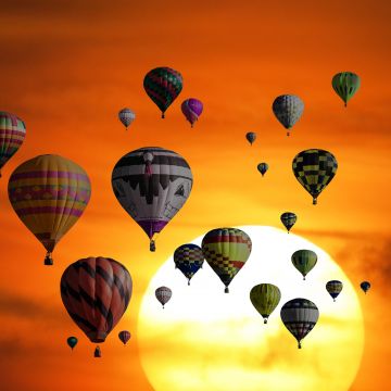 Sunset, Hot air balloons, Orange sky, Travel, Vacation, Holidays, Adventure, Sky view