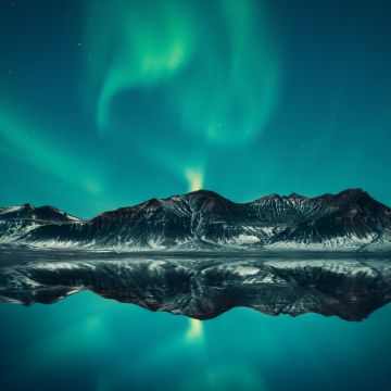 Aurora Borealis, Mountains, Lake, Aurora sky, Iceland, 5K